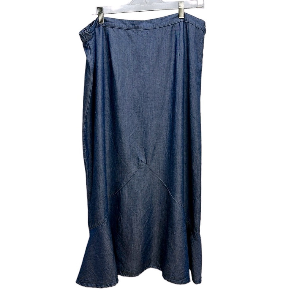 Vintage Coldwater Creek 100% Tencel Lyocell Chambray Maxi Skirt Ruffle H…